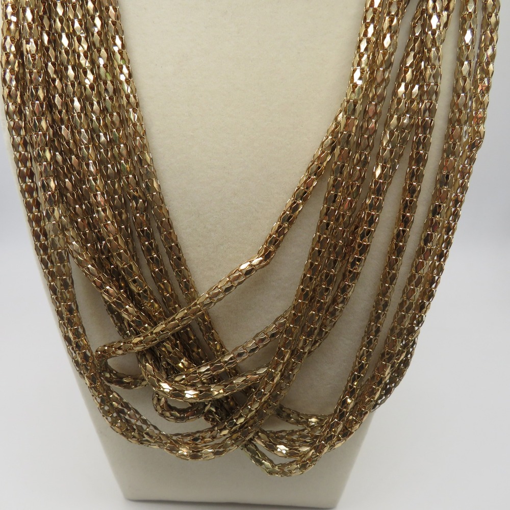 New York Gold Tone Multi Strand Popcorn Chain Statement Necklace 19 Inch Adj